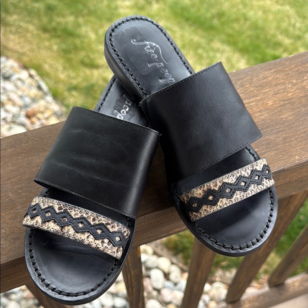 Free People Saturday Sandal Black and Tan with Woven Strap